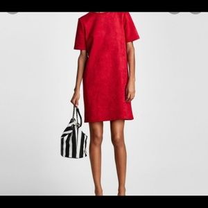 Zara red faux suede T-Shirt dress